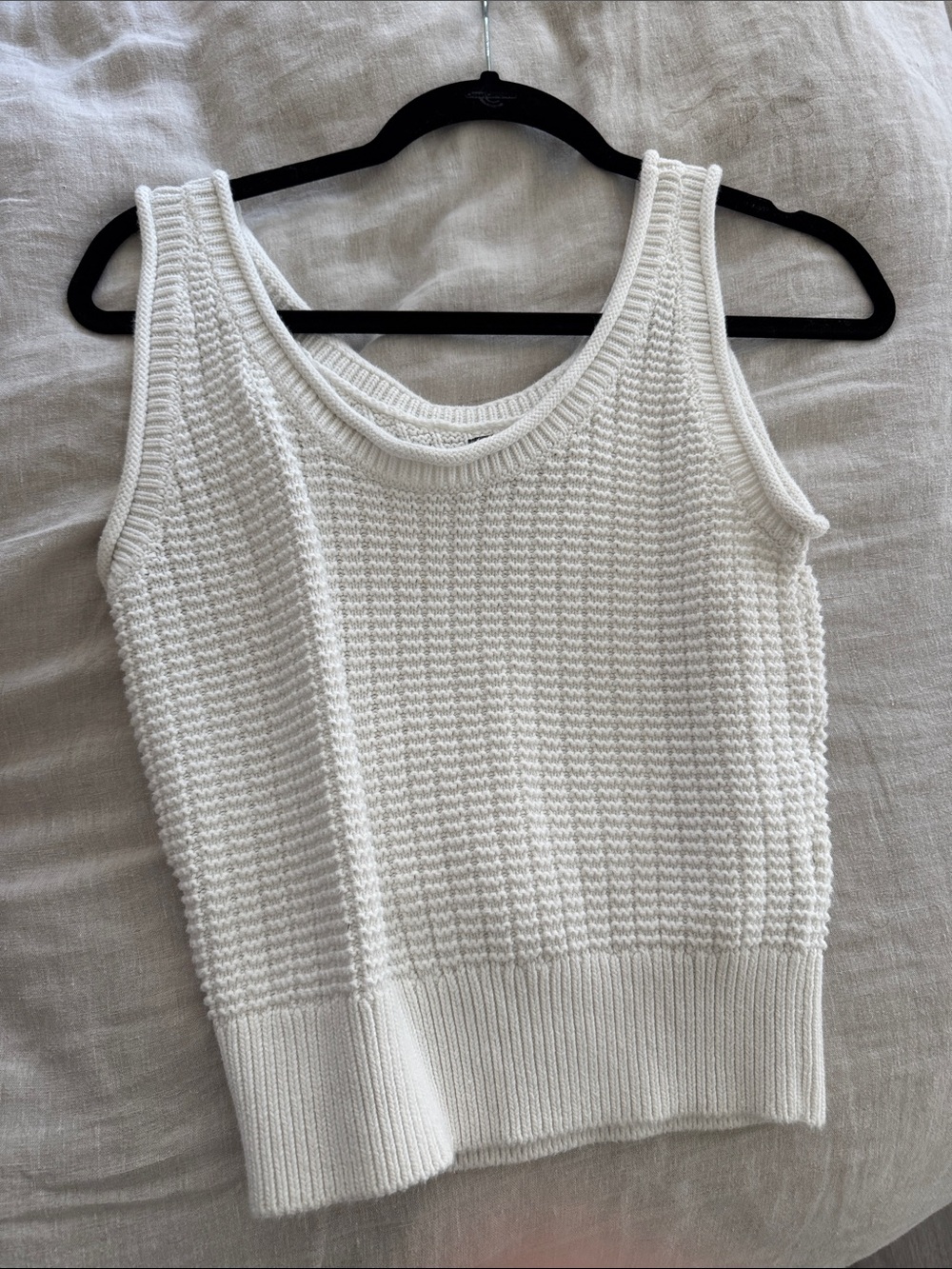 Quince 100% Cotton Classic White Waffle Tank Sweater Cropped